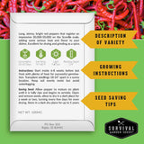 back of cayenne pepper seed packet with growing instructions and seed saving info