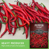 fresh cayenne peppers with text that says Heavy Producer