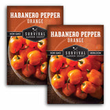 Two packages of Survival Garden Seeds Habanero Pepper Orange on a white background