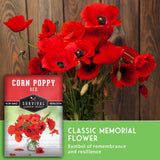 Bunch of red poppies with text that says Classic Memorial Flower