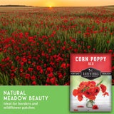 Field of red poppies with text that says Natural Meadow Beauty