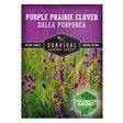 Purple Prairie Clover seed packet with branding and product details on a white background