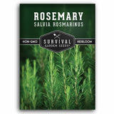 Rosemary seed packet with 'Survival Garden Seeds' logo on a green background