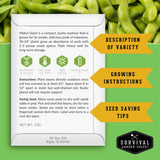 Survival Garden Seeds packaging for Midori Giant soybean seeds with text and branding.