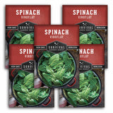 5 Spinach seed packets with brand name on a white background
