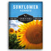 A package of Survival Garden Seeds 'Sunflower Mammoth' seeds, featuring a bright blue header and a large, detailed photograph of a sunflower on the front.