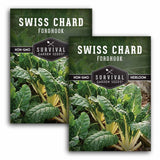 Two packages of Survival Garden Seeds Swiss Chard Fordhook on a white background