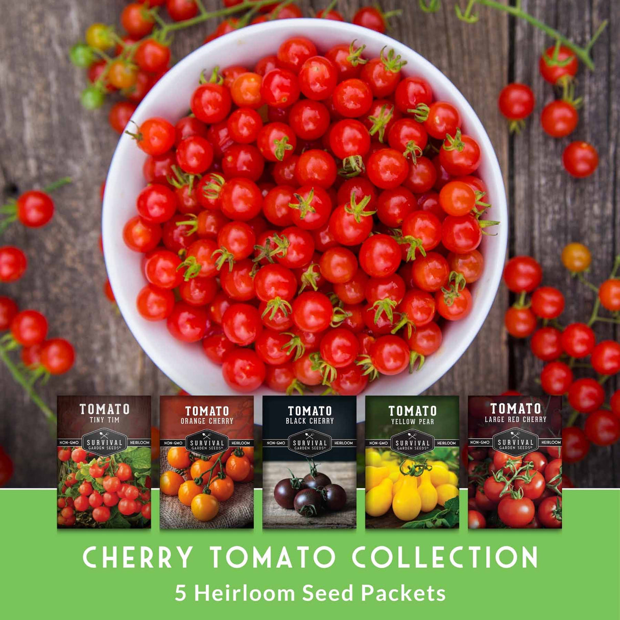 Cherry Tomato Seed Collection – 5 Heirloom Tomatoes for Patio Gardens