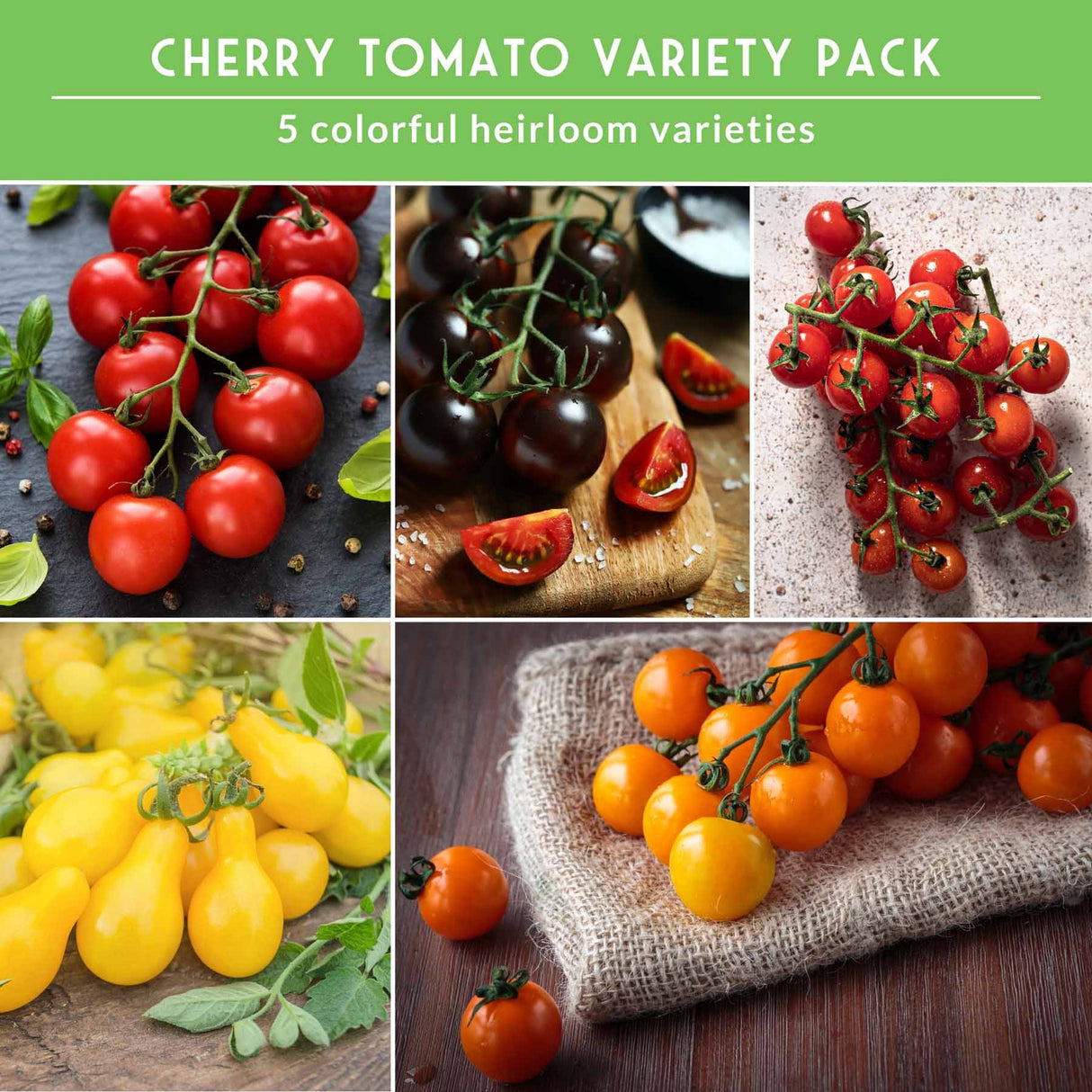 Cherry Tomato Seed Collection – 5 Heirloom Tomatoes for Patio Gardens