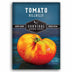 Orange hillbilly tomato on blue seed packet