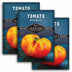 Three packages of Tomato Hillbilly Survival Garden Seeds on a blue background