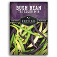Survival Garden Seeds bush bean tri-color mix packaging with purple background