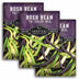 Three packages of Survival Garden Seeds Bush Bean Tri-Color Mix on a white background