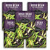 Three packages of Bush Bean Tri-Color Mix with green, purple, and white beans on a white background.