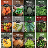 Grid of vegetable seed packets with images and names