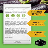 Survival Garden Seeds packaging for Black Beauty eggplant with text and branding.
