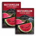 Two seed packet packages for Survival Garden Seeds Watermelon Crimson Sweet shown overlapping on a white background. The packets feature a red top section with white text and a photo of watermelon slices and whole watermelons on a rustic wooden surface.