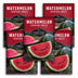 Six seed packet packages for 'Watermelon Crimson Sweet' heirloom seeds by Survival Garden Seeds are arranged in a 3x2 grid. The packaging features a bold red background with white text and images of fresh watermelon slices and whole watermelons.