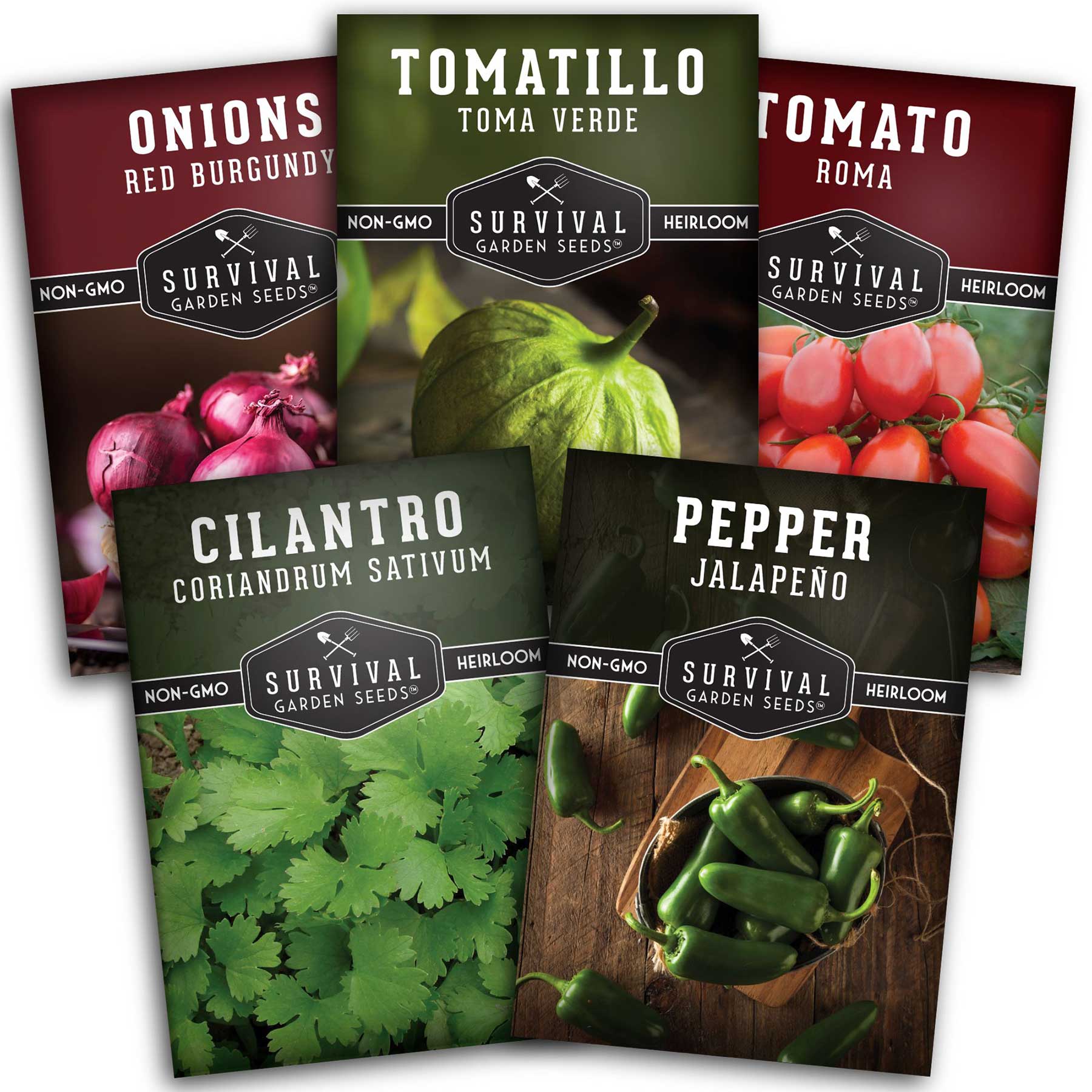 garden salsa seeds Survival Garden Seeds Salsa 5 Pack - Tomatillo, Roma Tomato, Green Onion, Jalapeo Pepper, Cilantro