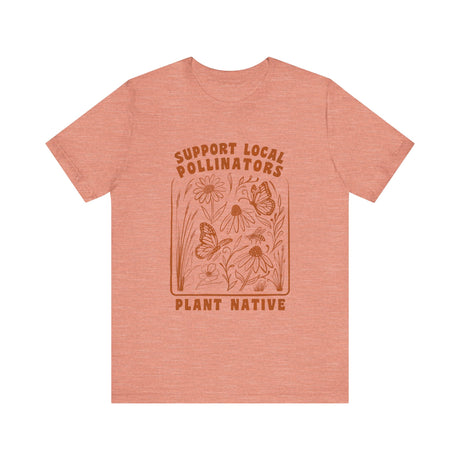 Support Local Pollinators Tee Shirt Back - Heather Sunset