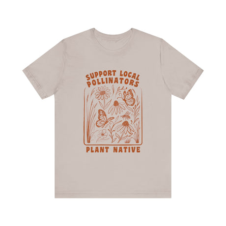 Support Local Pollinators Unisex Tee Shirt Front - Heather Cool Gray