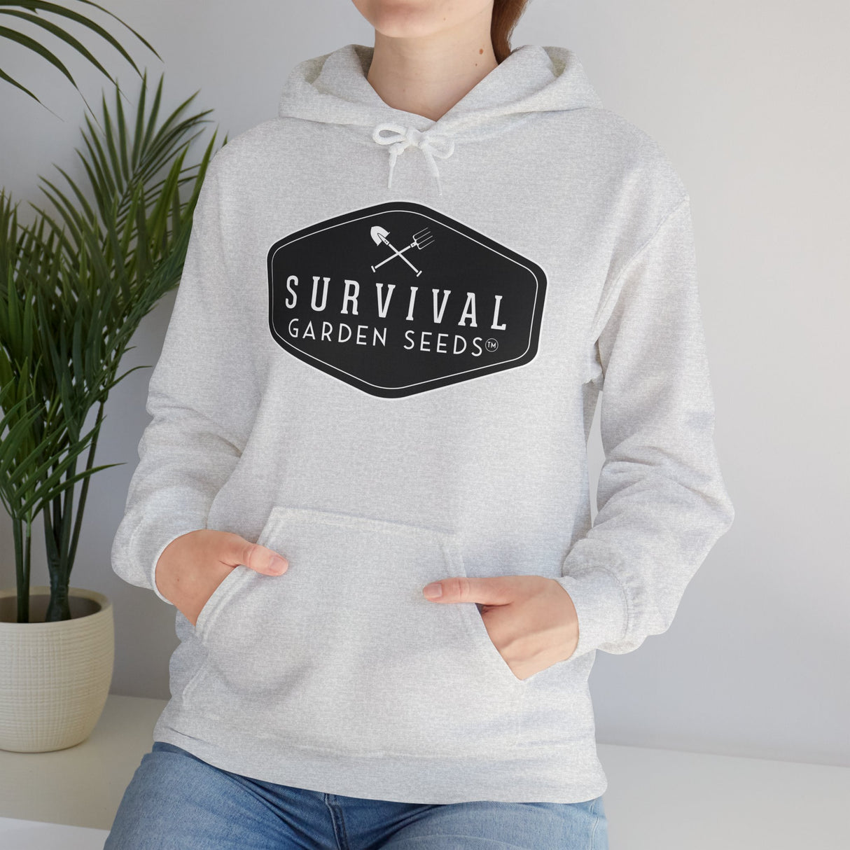 Survival Garden Seeds Unisex Hoodie - on female model - Ash