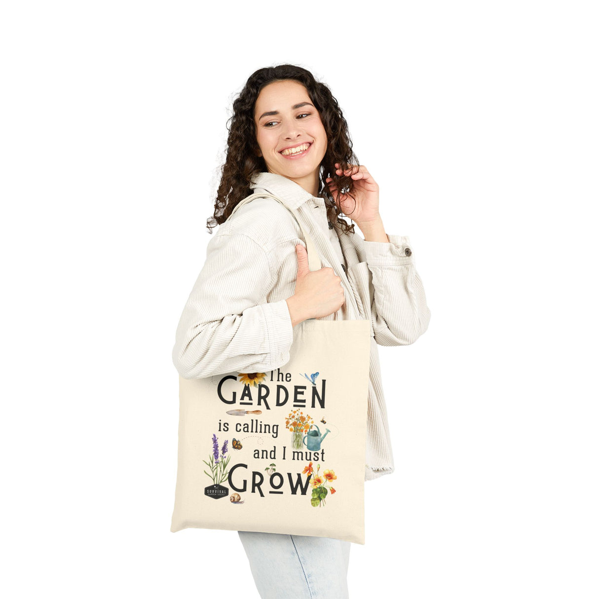 The Garden is Calling and I must Grow Cotton Canvas Tote on female model