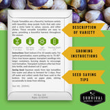 Purple Tomatillo Seed Packet back with growing instructions