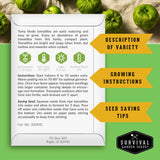 Toma Verde Tomatillo Seed Packet back with growing instructions