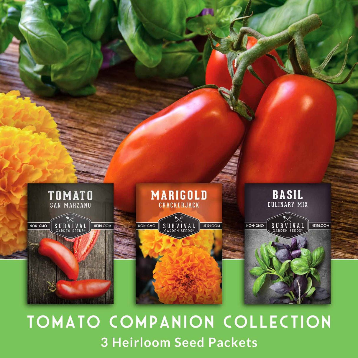 Tomato Companion Collection - tomato, marigold & basil seeds