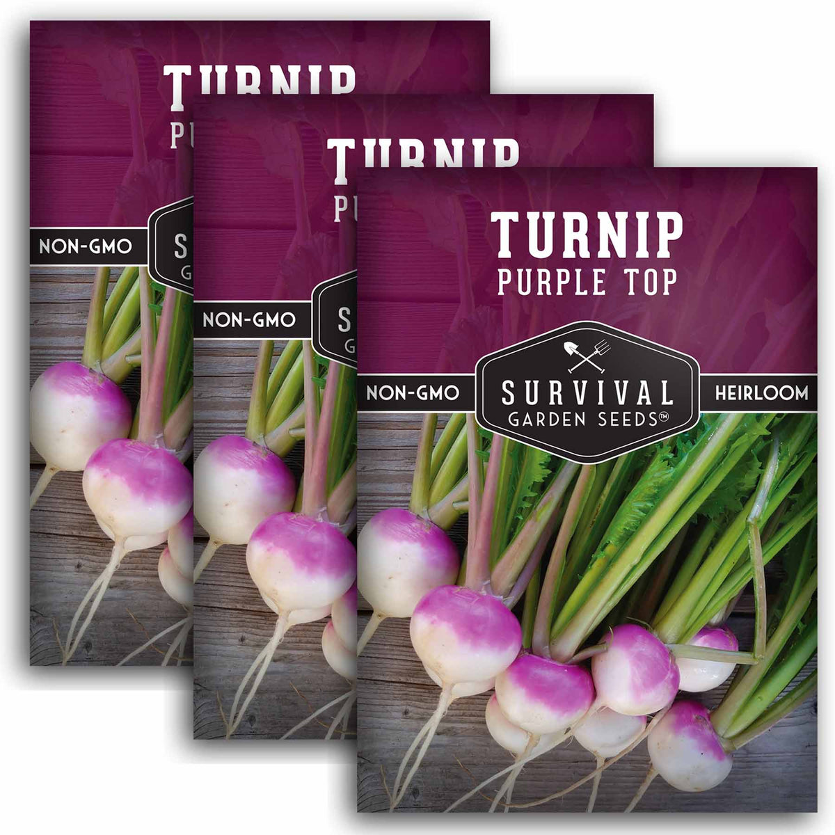 3 packets of Purple Top Turnip seeds