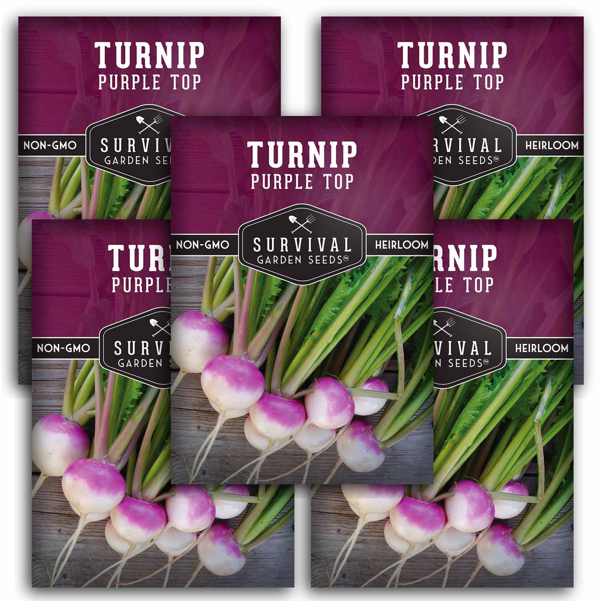 5 packets of Purple Top Turnip seeds