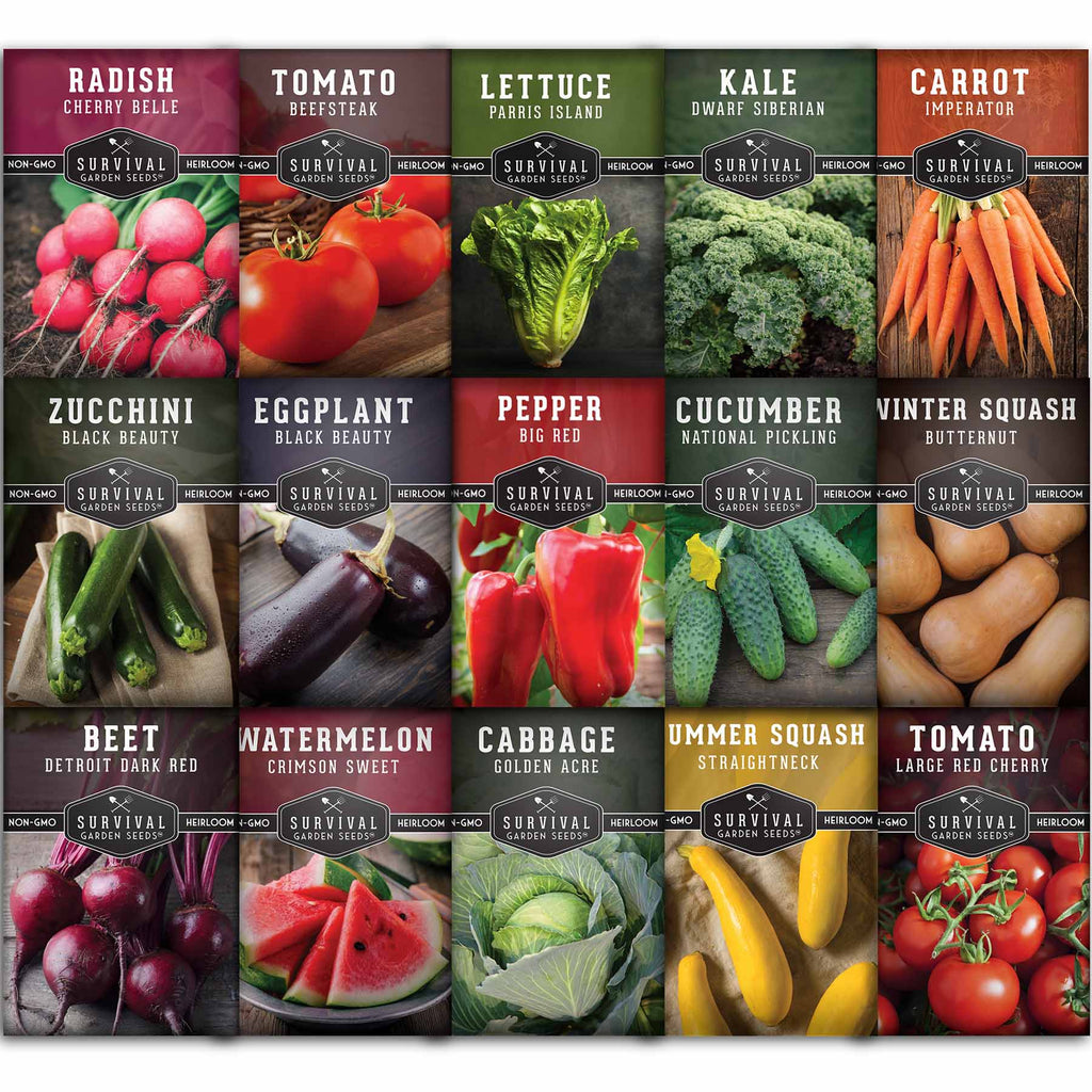 Vegetable Garden Collection - 15 Pack - Beets, Carrots, Corn, Tomatoes, Squash, Lettuce, Kale, Radish & Watermelon Seeds