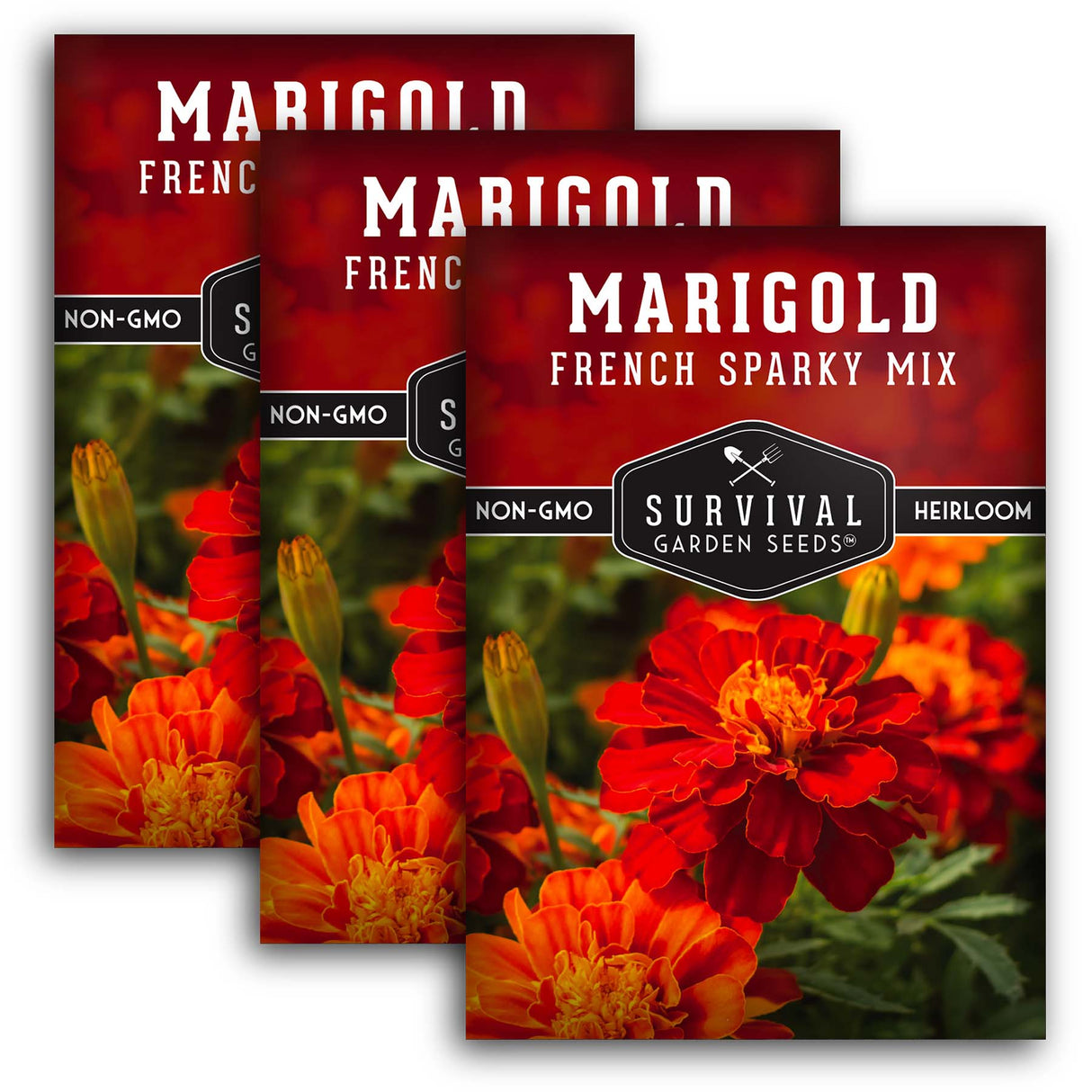 3 Packets of French Sparky Mix marigold seeds