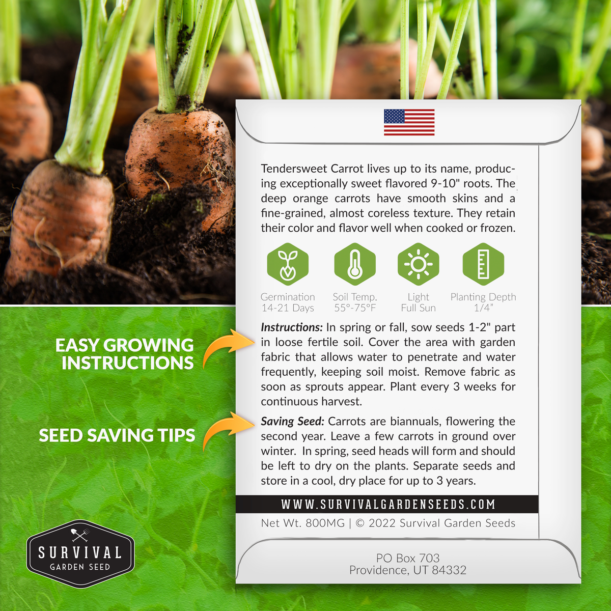 Tendersweet Carrot seed planting instructions