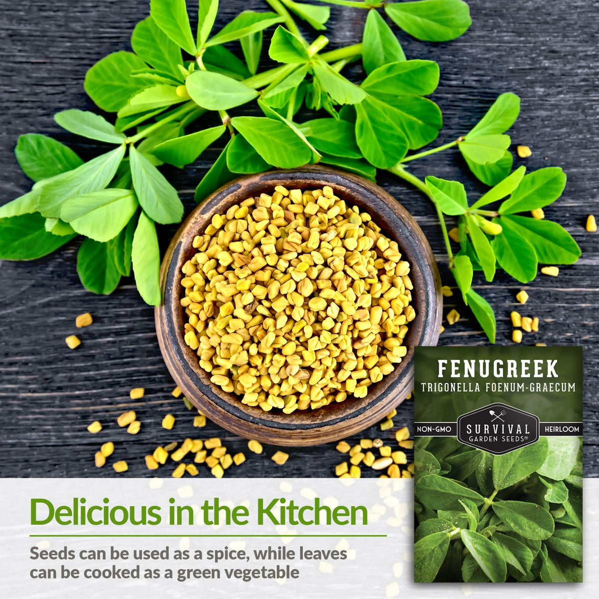Fenugreek seeds can be used as a spice, while leaves can be cooked as a vegetable