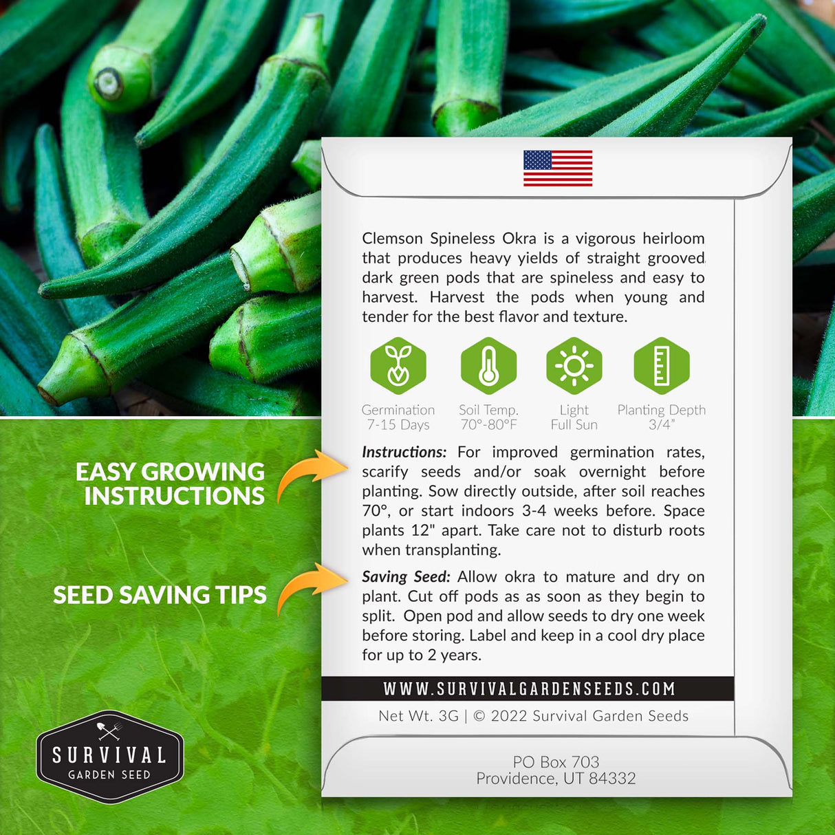 Clemson Spineless Okra seed planting instructions