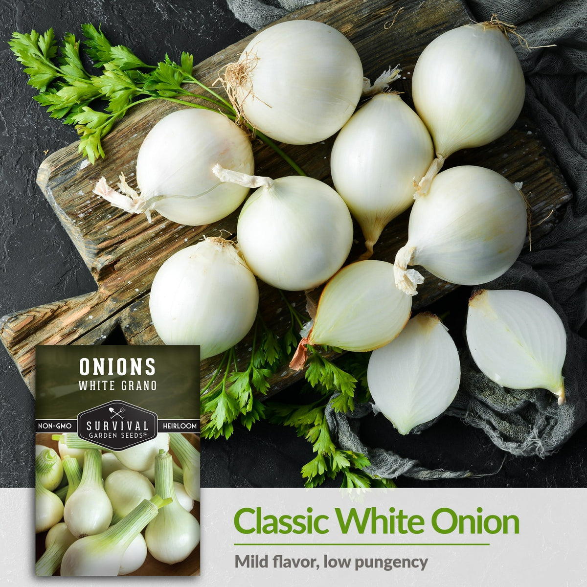 White Grano is a classic white onion with mild flavor