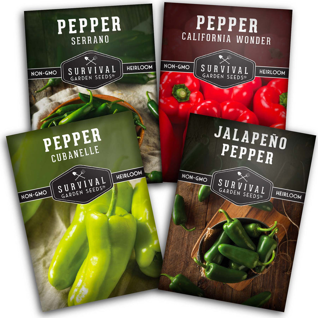 4 Pepper Seed Collection - Jalapeño, Cubanelle, California Wonder, Serrano Peppers