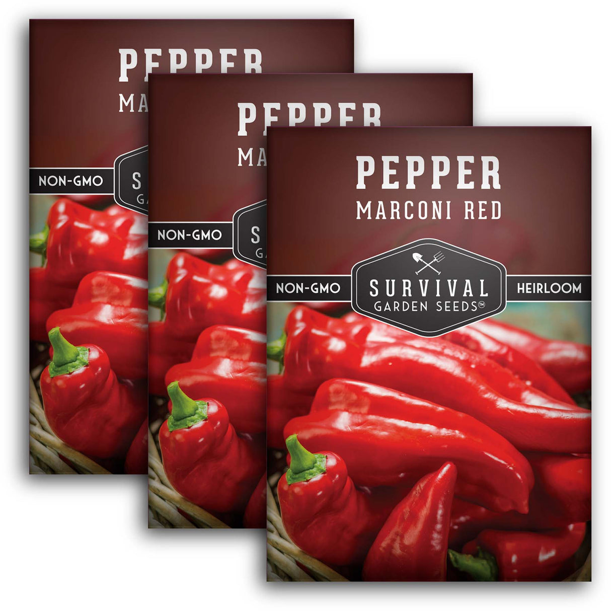 3 Packets of Marconi Red Pepper Seeds