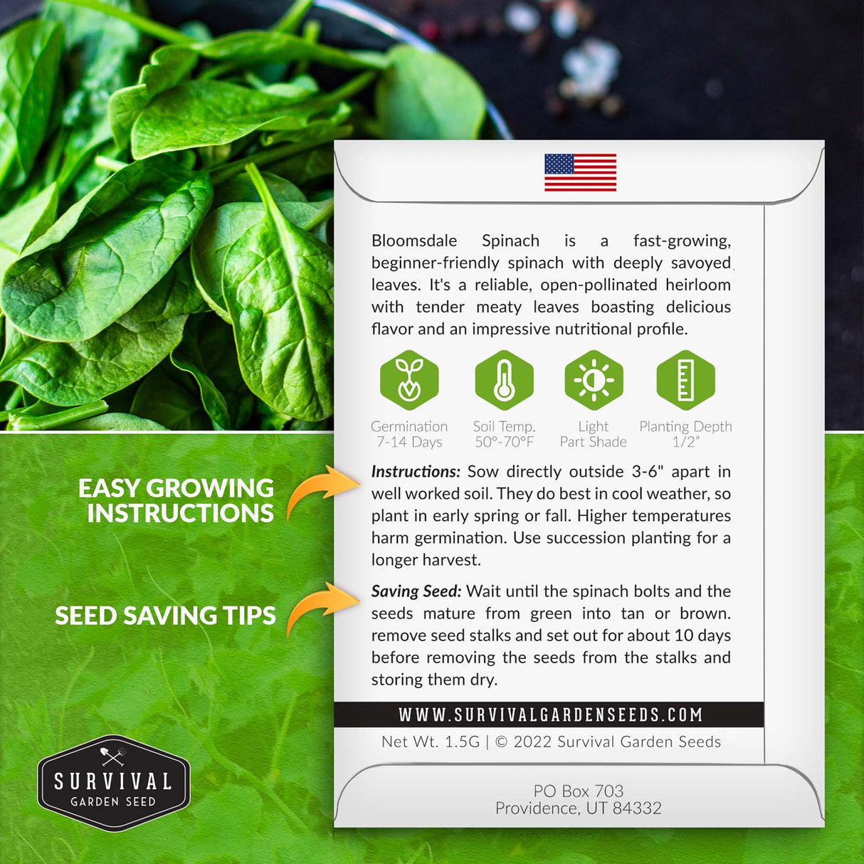 Bloomsdale Spinach seed planting instructions