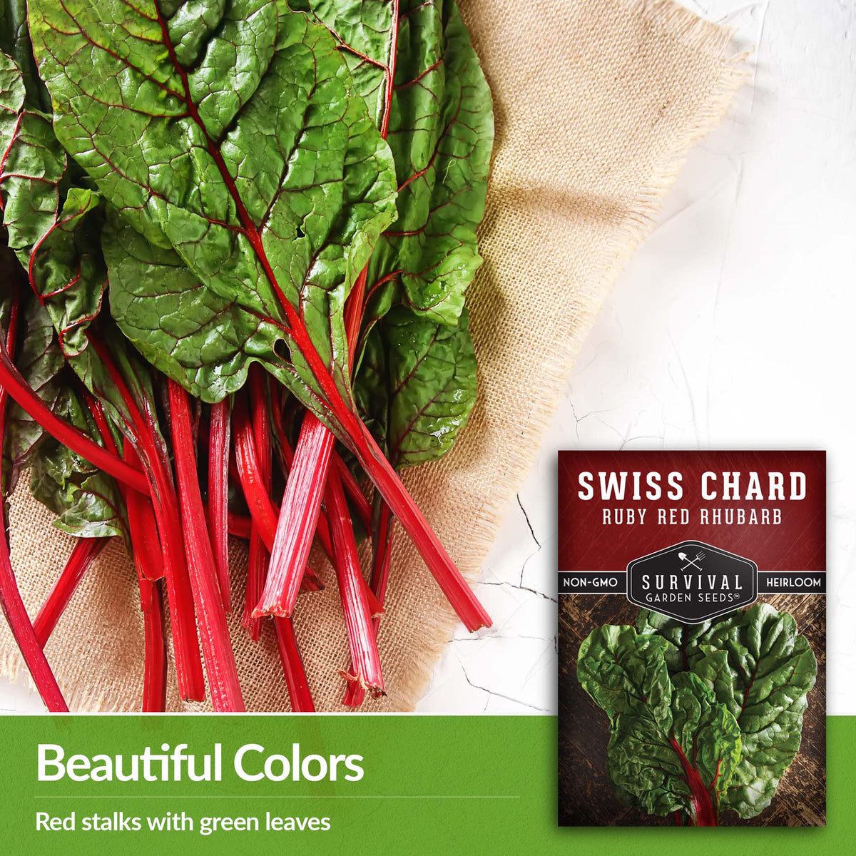 Ruby Red Rhubarb Swiss chard has red stalks with green leaves